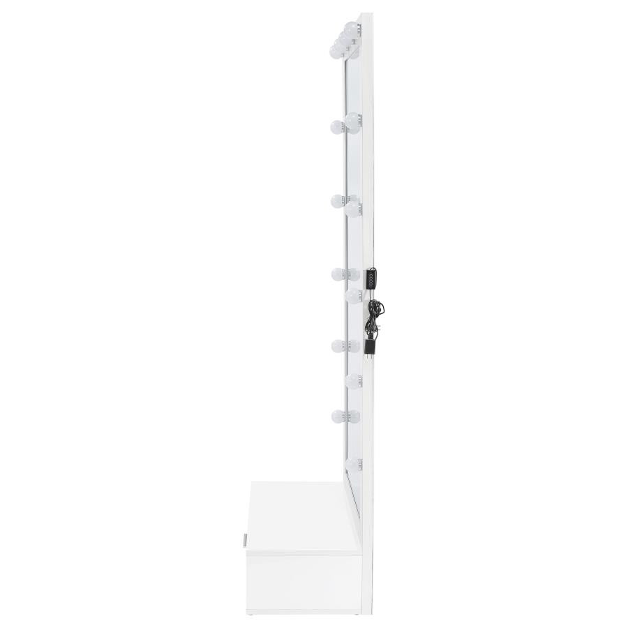 Spector 1-drawer Lighted Full-Length Floor Mirror White High Gloss / CS-960954